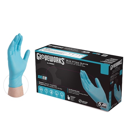 Gloveworks Disposable Gloves, 5 mil Palm, Nitrile, 2XL, 1000 PK, Blue INPF49100